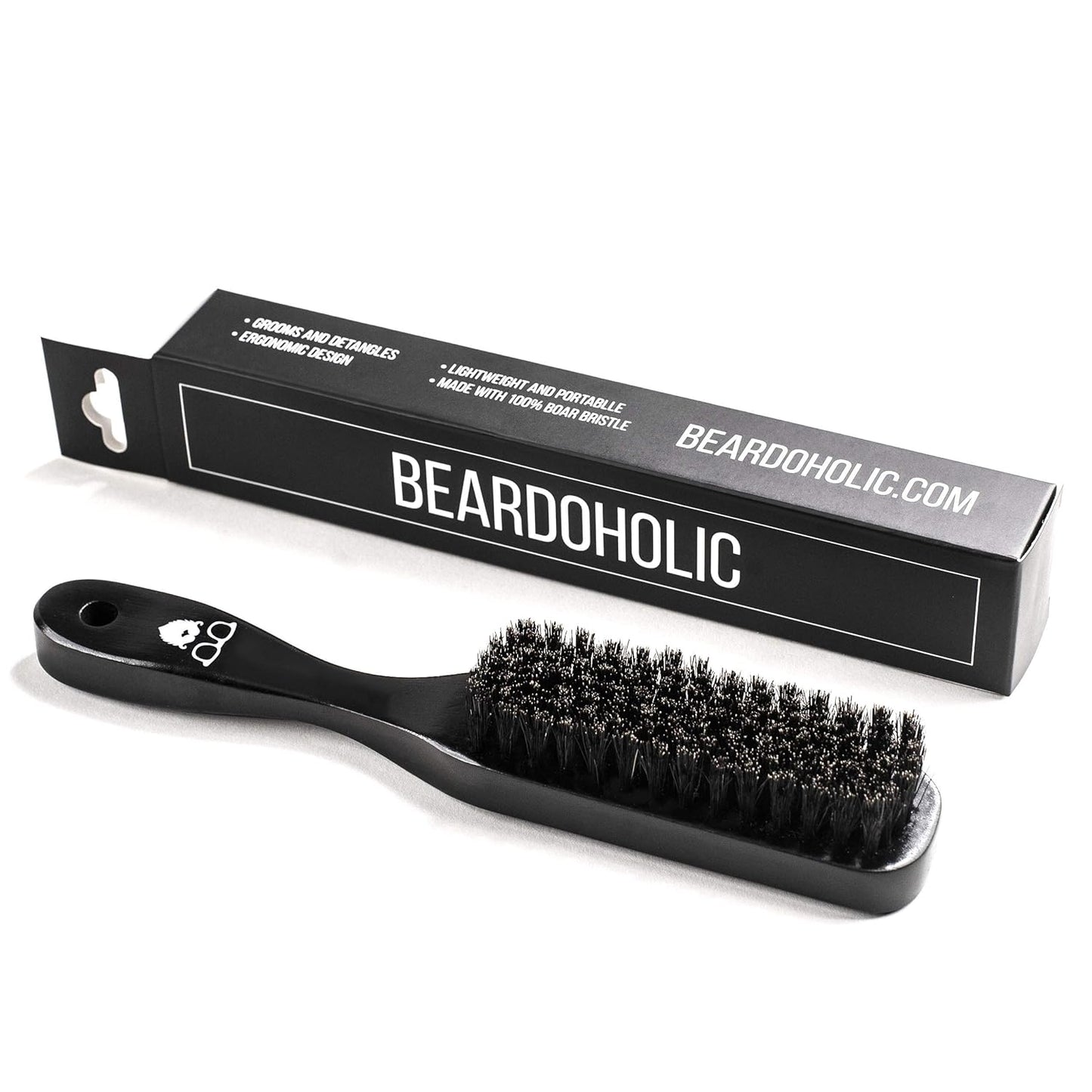 Beard Brush Black - 100% Boar Bristles and Durable Bamboo Handle - Removes Tangles, Beard Dandruff, Ingrown Hairs and Detangles Loose Hairs with Ease - Long Lasting