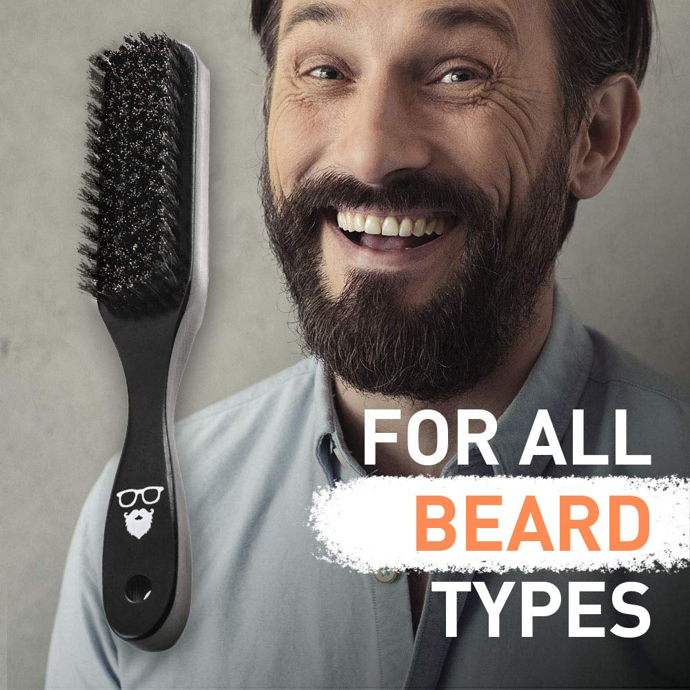 Beard Brush Black - 100% Boar Bristles and Durable Bamboo Handle - Removes Tangles, Beard Dandruff, Ingrown Hairs and Detangles Loose Hairs with Ease - Long Lasting