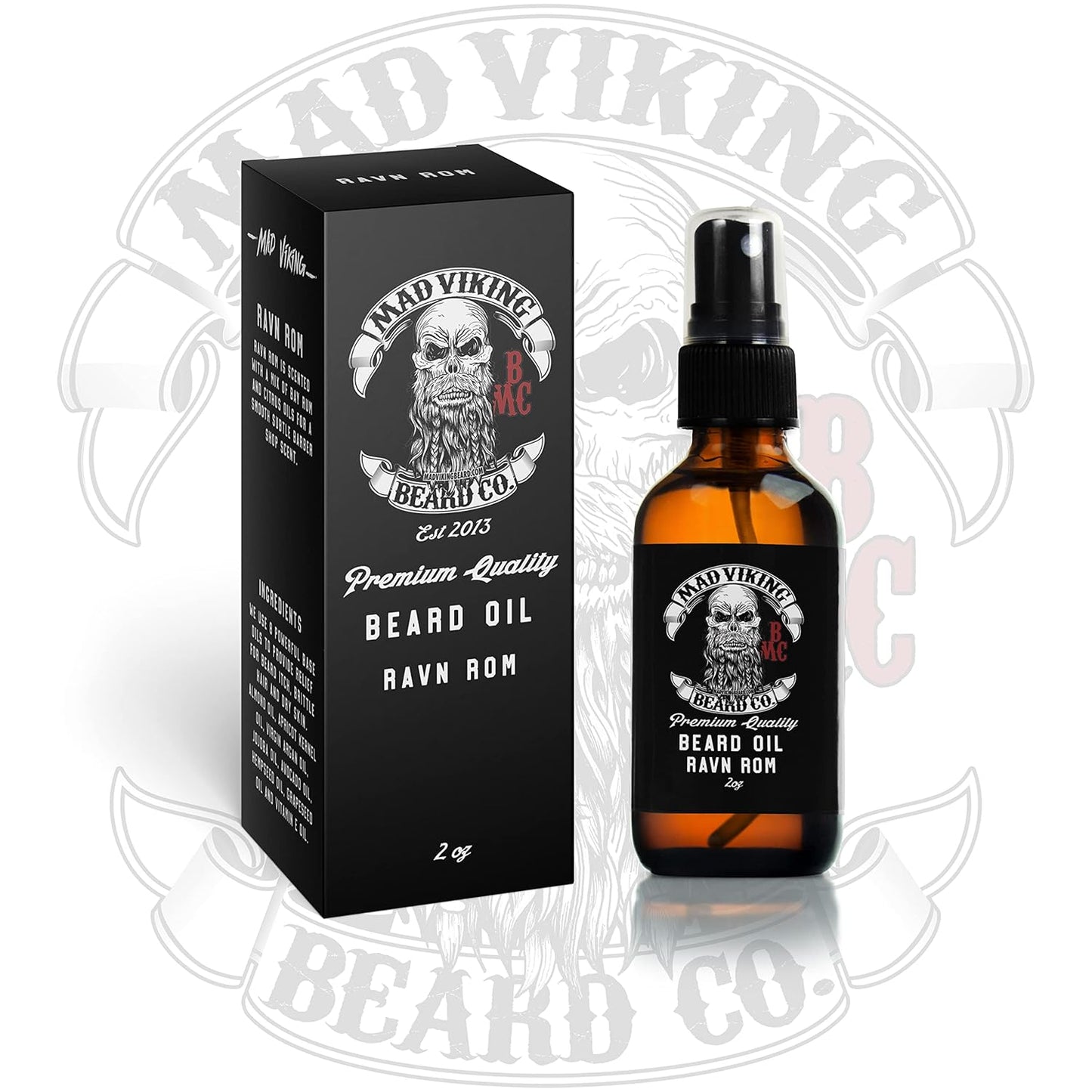 Premium Beard Oil for Men - Natural Beard Softener, Conditioner, and Skin Moisturizer to Reduce Beard Itch for Thicker Looking Beards, Made in the USA (Ravn Rom, 2Oz Beard Oil)