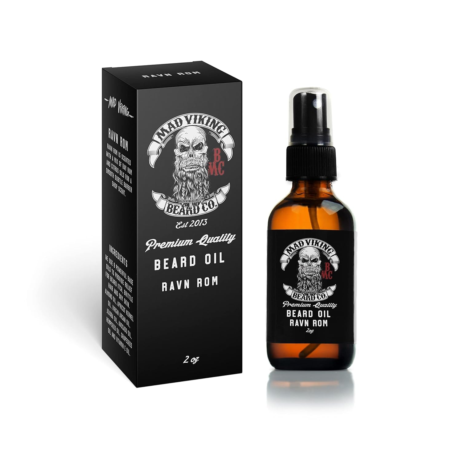 Premium Beard Oil for Men - Natural Beard Softener, Conditioner, and Skin Moisturizer to Reduce Beard Itch for Thicker Looking Beards, Made in the USA (Ravn Rom, 2Oz Beard Oil)