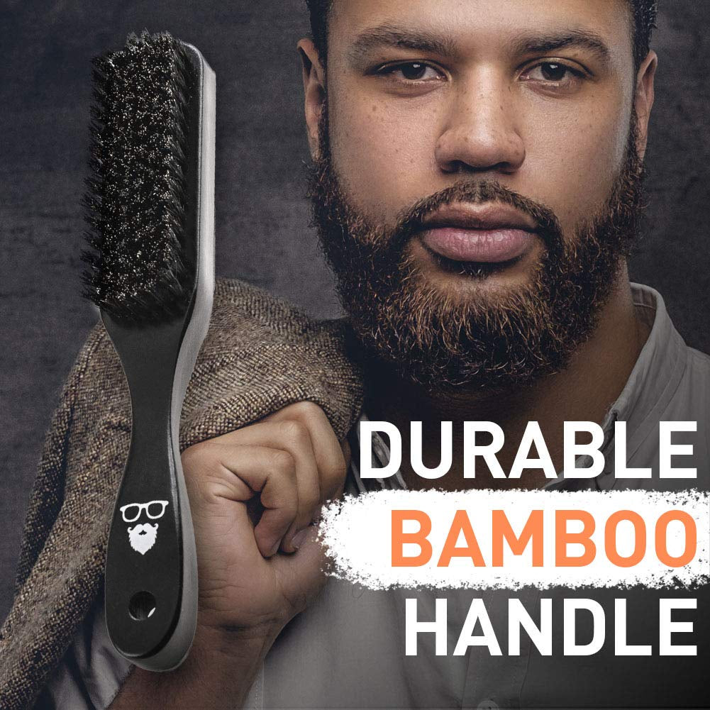 Beard Brush Black - 100% Boar Bristles and Durable Bamboo Handle - Removes Tangles, Beard Dandruff, Ingrown Hairs and Detangles Loose Hairs with Ease - Long Lasting