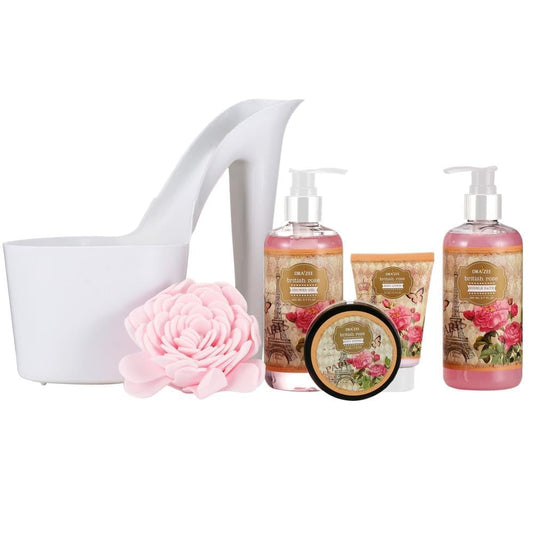 Valentine'S Day Gifts for Women - 8 Pcs Luxury Rose Scented Heel Shoe Design Bath and Body Spa Basket - Shower Gel, Bubble Bath, Body Butter, Lotion & More -Gift for Her, Mom, Wife, Friends by