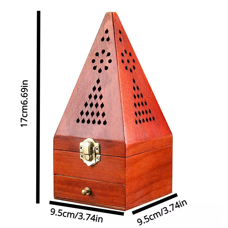 1 Pcs Antique Aromatherapy Box Sandalwood Pine Wood Hollow Home Incense Burner Creative Pyramid