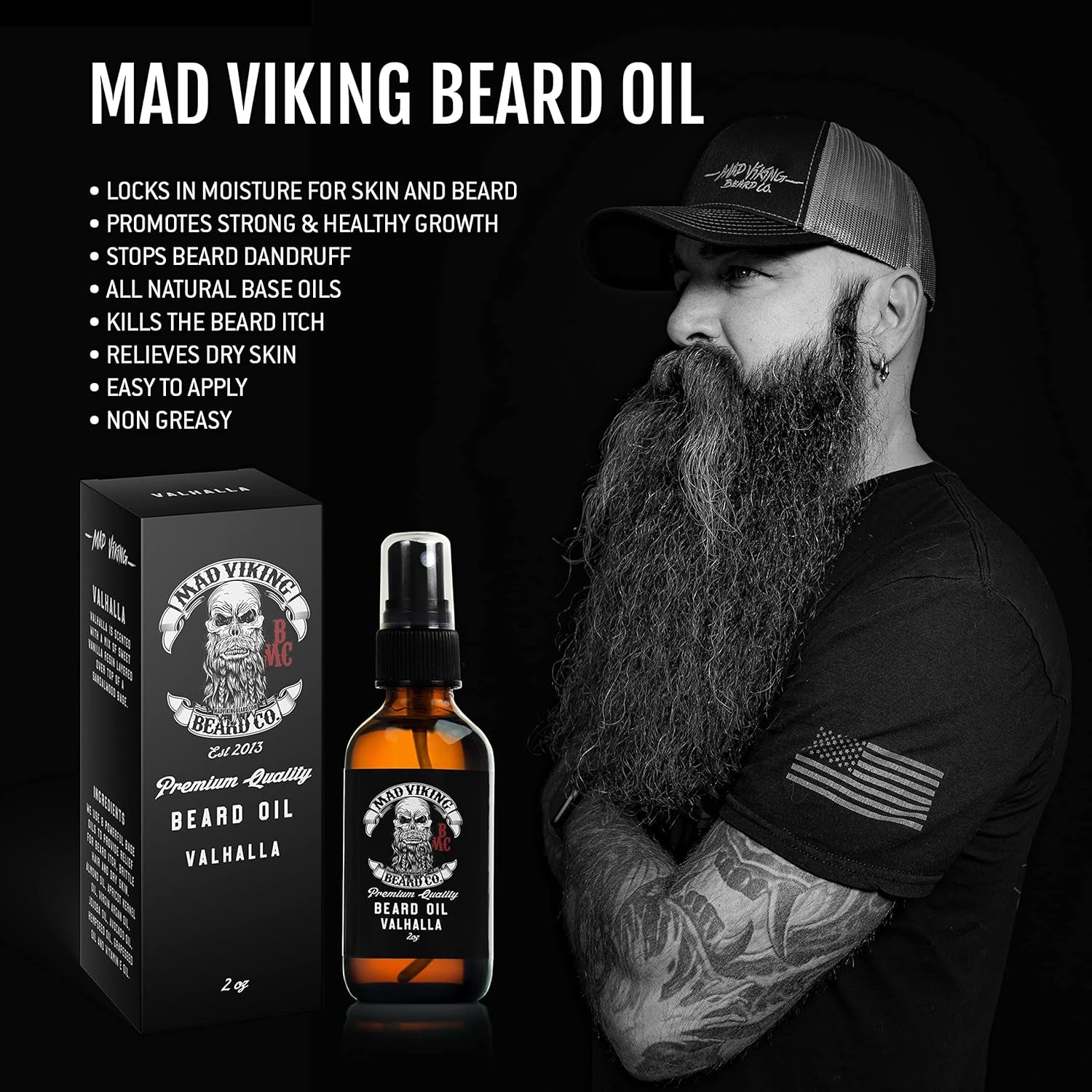 Premium Beard Oil for Men - Natural Beard Softener, Conditioner, and Skin Moisturizer to Reduce Beard Itch for Thicker Looking Beards, Made in the USA (Ravn Rom, 2Oz Beard Oil)