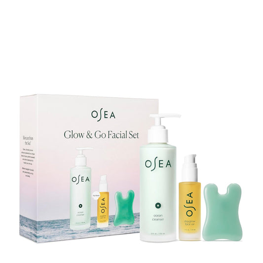 Glow & Go Facial Full Size Set - Includes Full Size Ocean Facial Cleanser (5 Oz), Dayglow Face Oil (1 Oz), Gua Sha Sculptor - Clean Beauty Set - Radiant Mother'S Day Gift Set