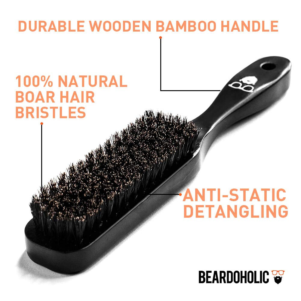 Beard Brush Black - 100% Boar Bristles and Durable Bamboo Handle - Removes Tangles, Beard Dandruff, Ingrown Hairs and Detangles Loose Hairs with Ease - Long Lasting