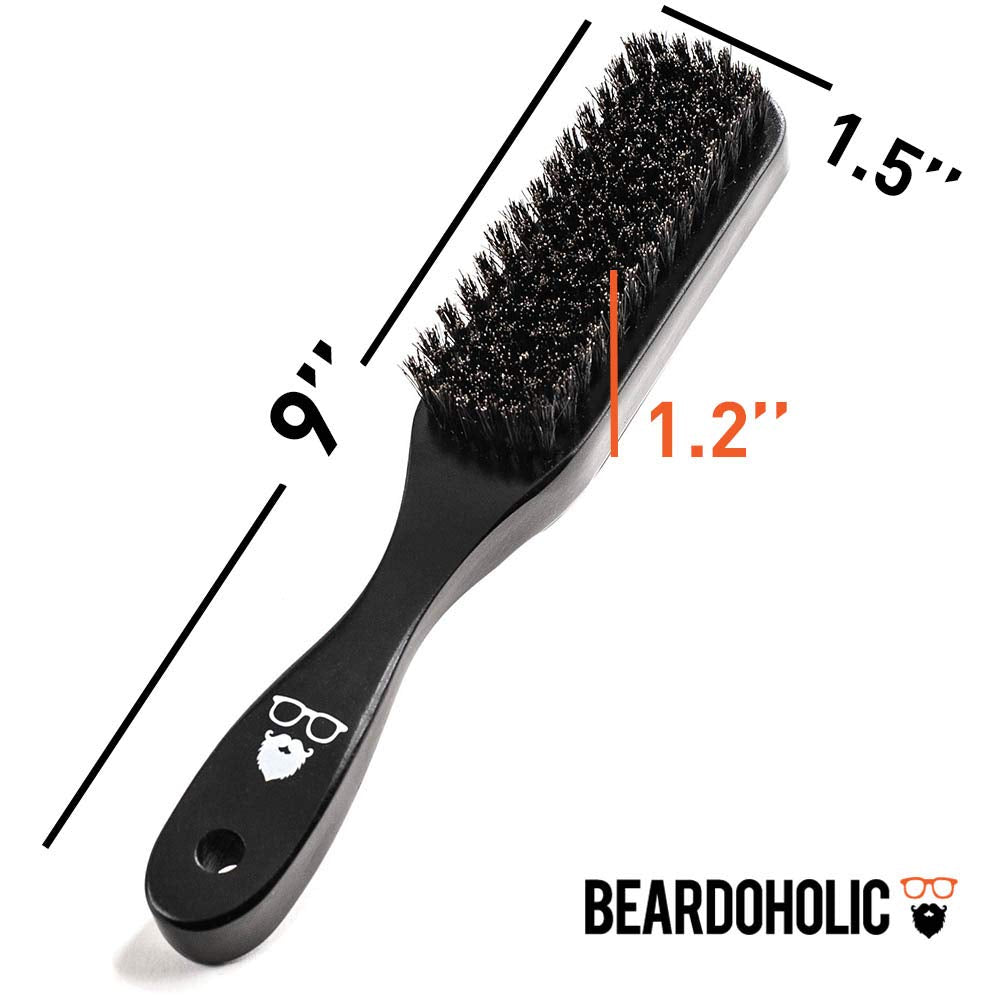 Beard Brush Black - 100% Boar Bristles and Durable Bamboo Handle - Removes Tangles, Beard Dandruff, Ingrown Hairs and Detangles Loose Hairs with Ease - Long Lasting