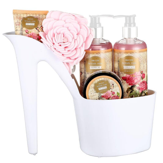 Valentine'S Day Gifts for Women - 8 Pcs Luxury Rose Scented Heel Shoe Design Bath and Body Spa Basket - Shower Gel, Bubble Bath, Body Butter, Lotion & More -Gift for Her, Mom, Wife, Friends by